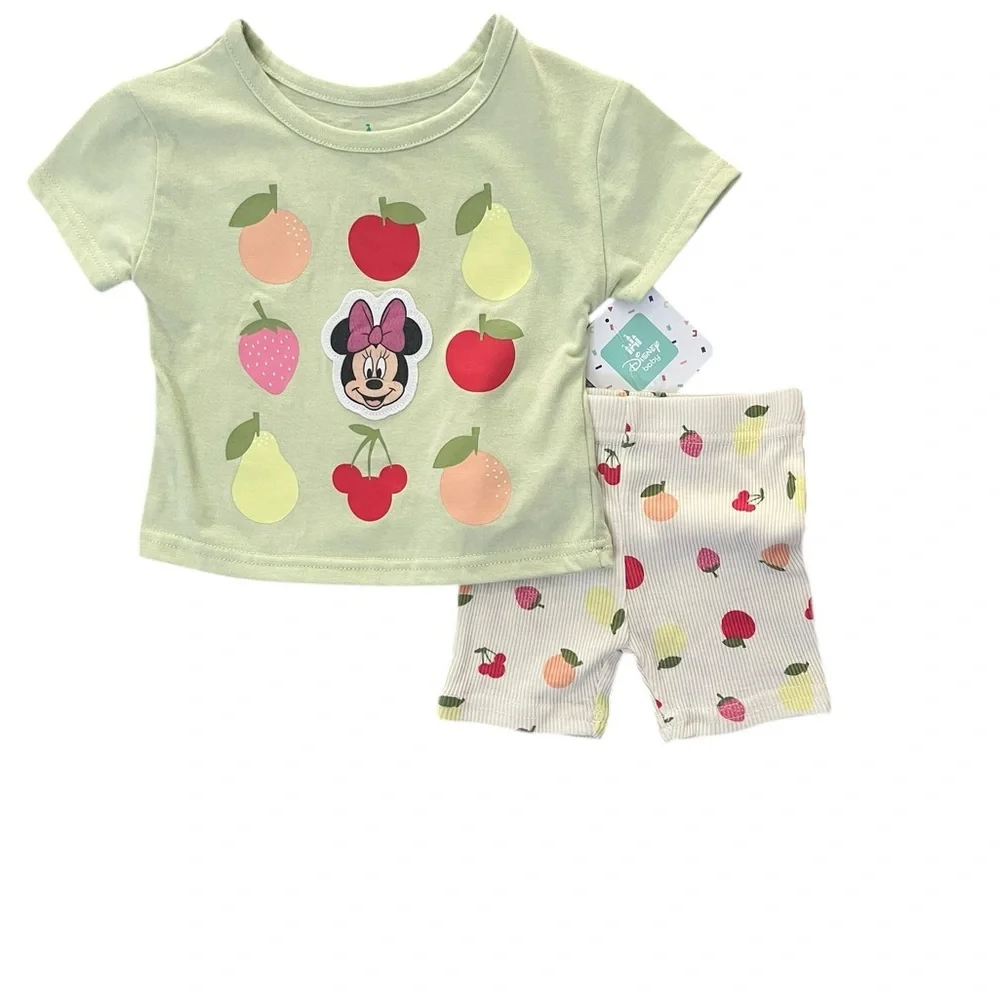 Disney Minnie mouse baby Pajama Set - Light Green and cream with fruits